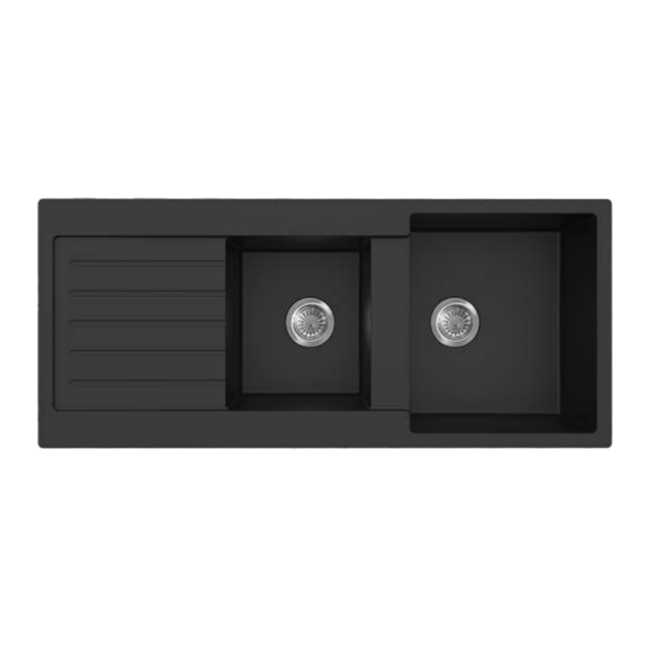 POSEIDON QUARTZ DOUBLE BOWL KITCHEN SINK MATTE BLACK 1160MM