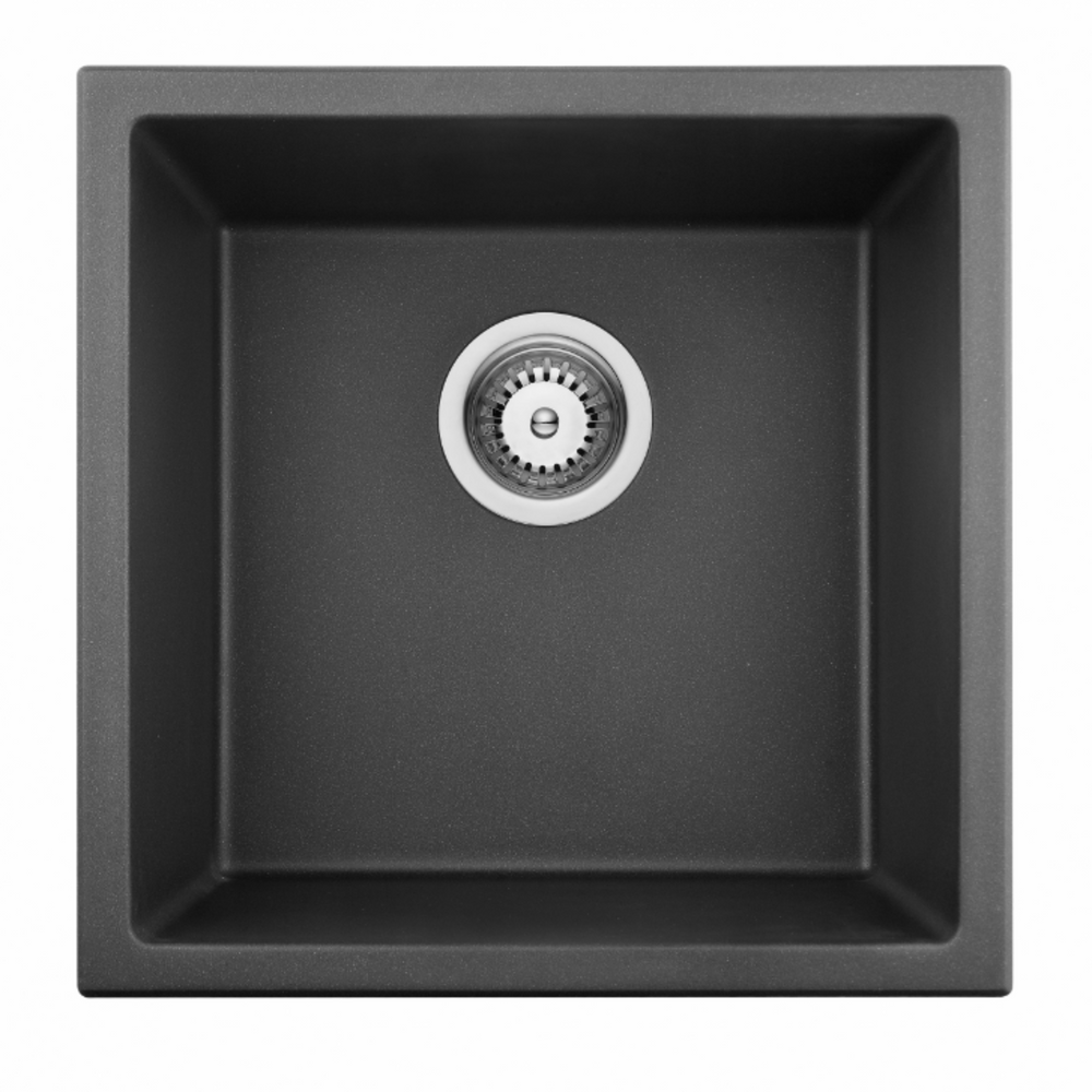 POSEIDON QUARTZ SINGLE BOWL TOP / UNDERMOUNT KITCHEN SINK MATTE BLACK 381MM