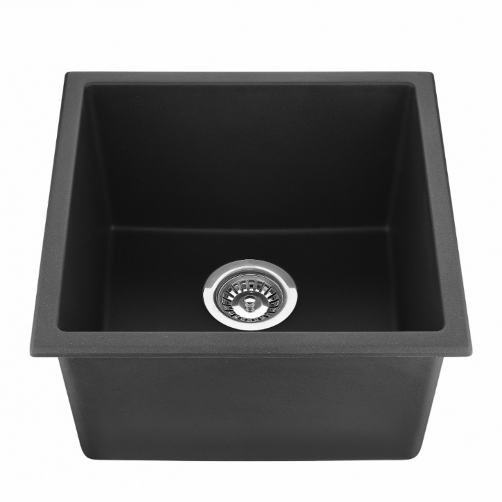 POSEIDON QUARTZ SINGLE BOWL TOP / UNDERMOUNT KITCHEN SINK MATTE BLACK 381MM