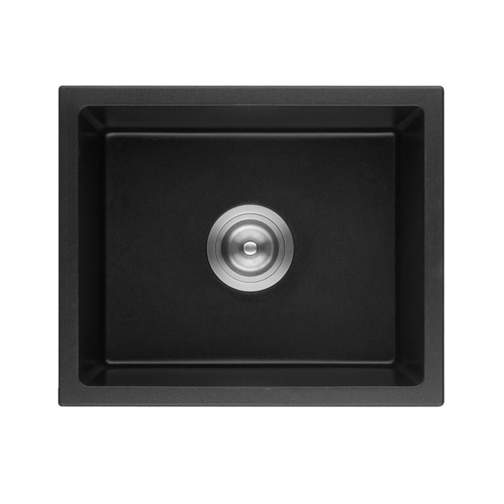 POSEIDON QUARTZ SINGLE BOWL TOP / UNDERMOUNT KITCHEN SINK MATTE BLACK 432MM