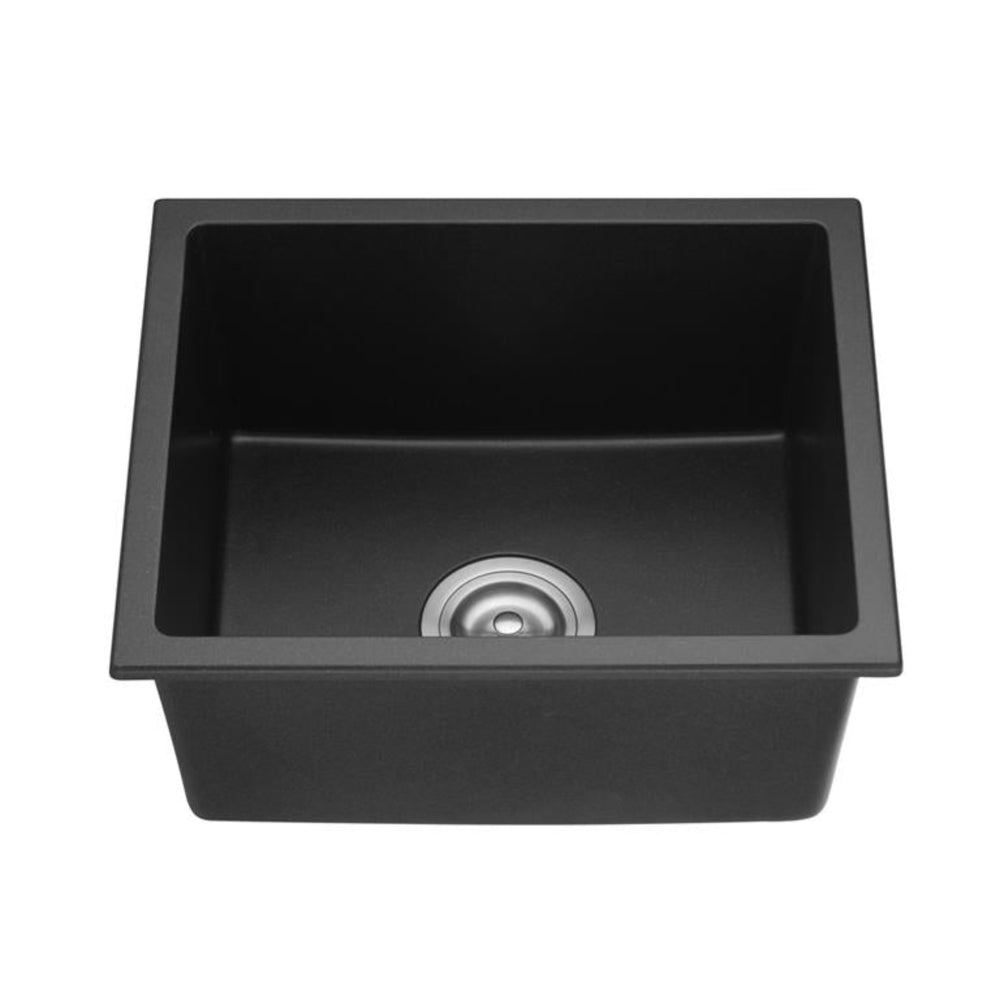 POSEIDON QUARTZ SINGLE BOWL TOP / UNDERMOUNT KITCHEN SINK MATTE BLACK 432MM