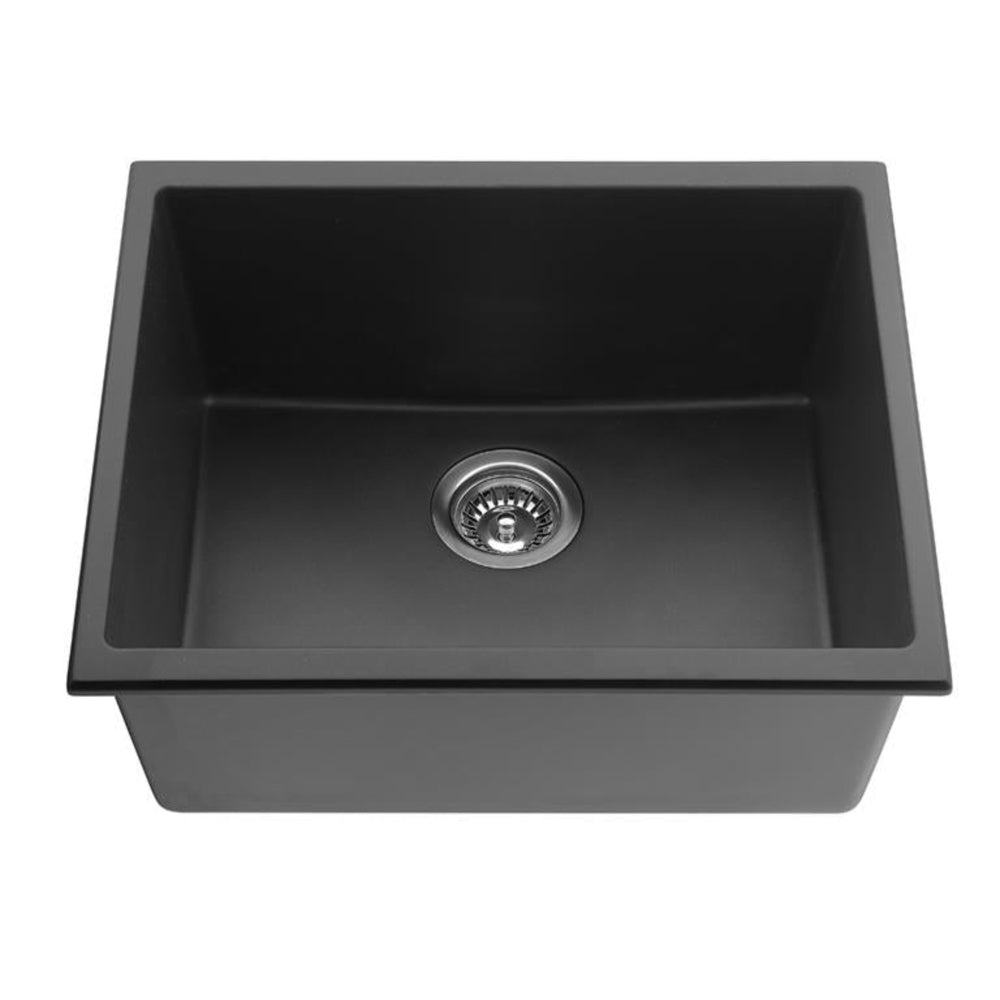 POSEIDON QUARTZ SINGLE BOWL TOP / UNDERMOUNT KITCHEN SINK MATTE BLACK 543MM