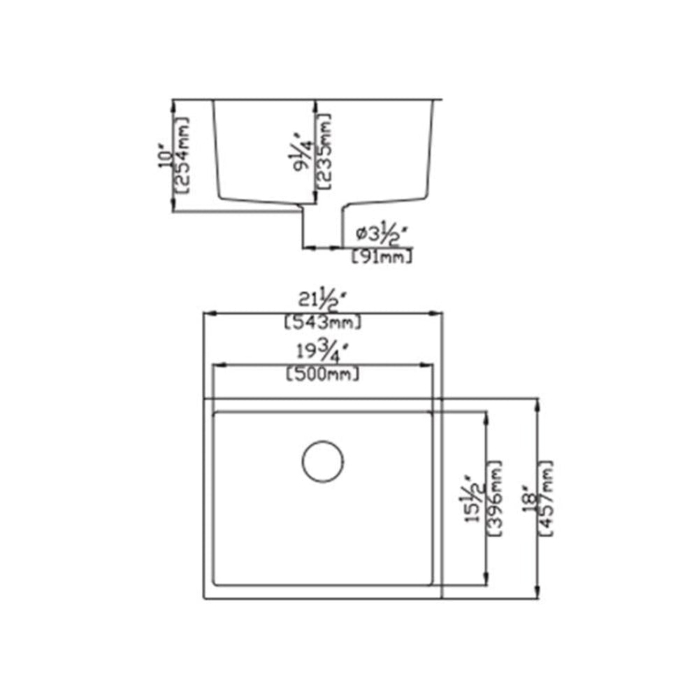 POSEIDON QUARTZ SINGLE BOWL TOP / UNDERMOUNT KITCHEN SINK MATTE BLACK 543MM