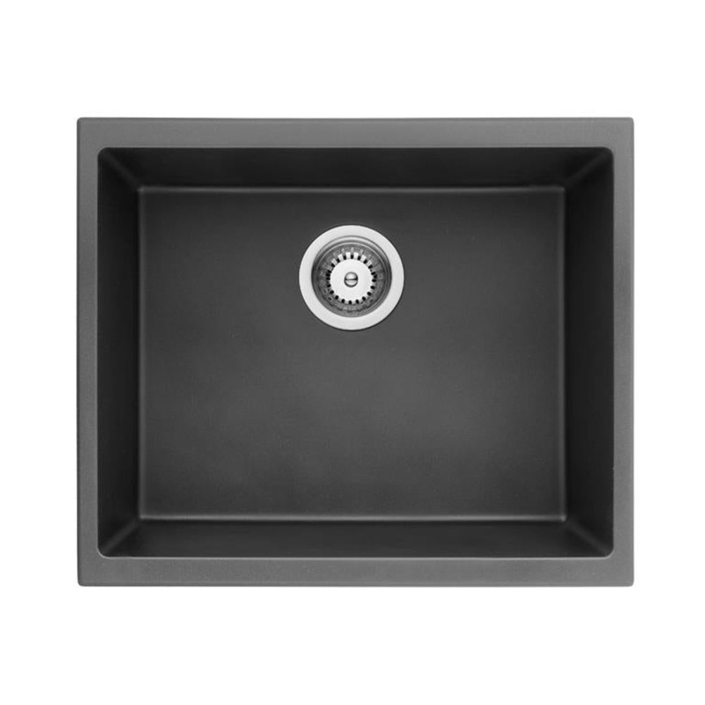 POSEIDON QUARTZ SINGLE BOWL TOP / UNDERMOUNT KITCHEN SINK MATTE BLACK 543MM