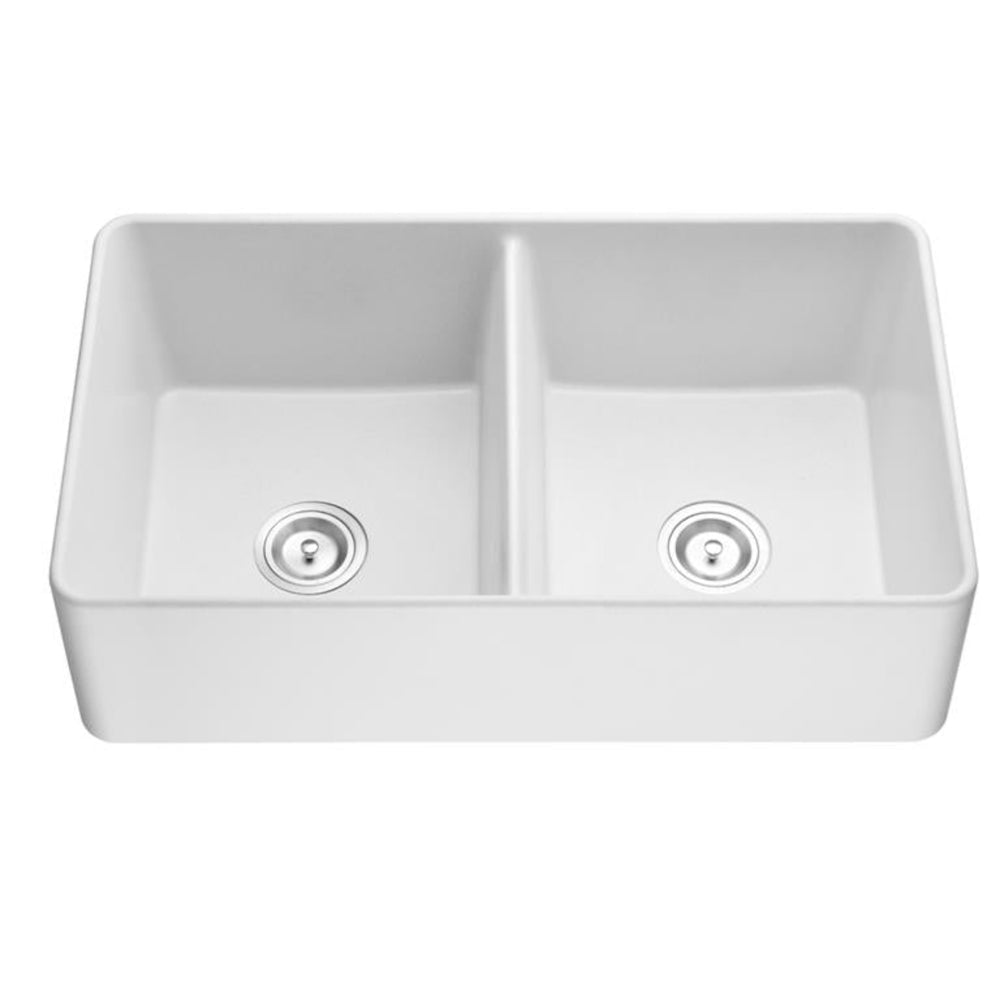 POSEIDON QUARTZ DOUBLE BOWL UNDERMOUNT KITCHEN SINK MATTE WHITE 838MM