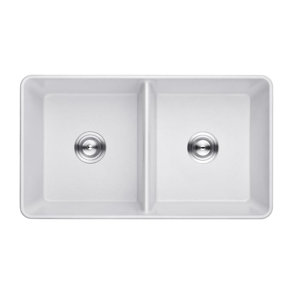 POSEIDON QUARTZ DOUBLE BOWL UNDERMOUNT KITCHEN SINK MATTE WHITE 838MM