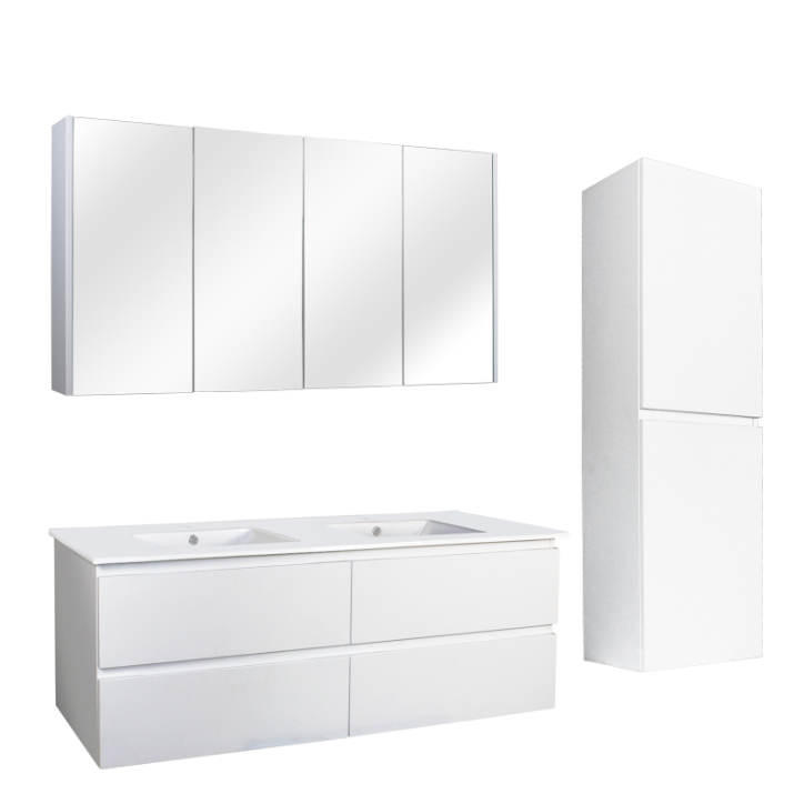 POSEIDON QUBIST MATTE WHITE MIRROR SHAVING CABINET 1500X720MM