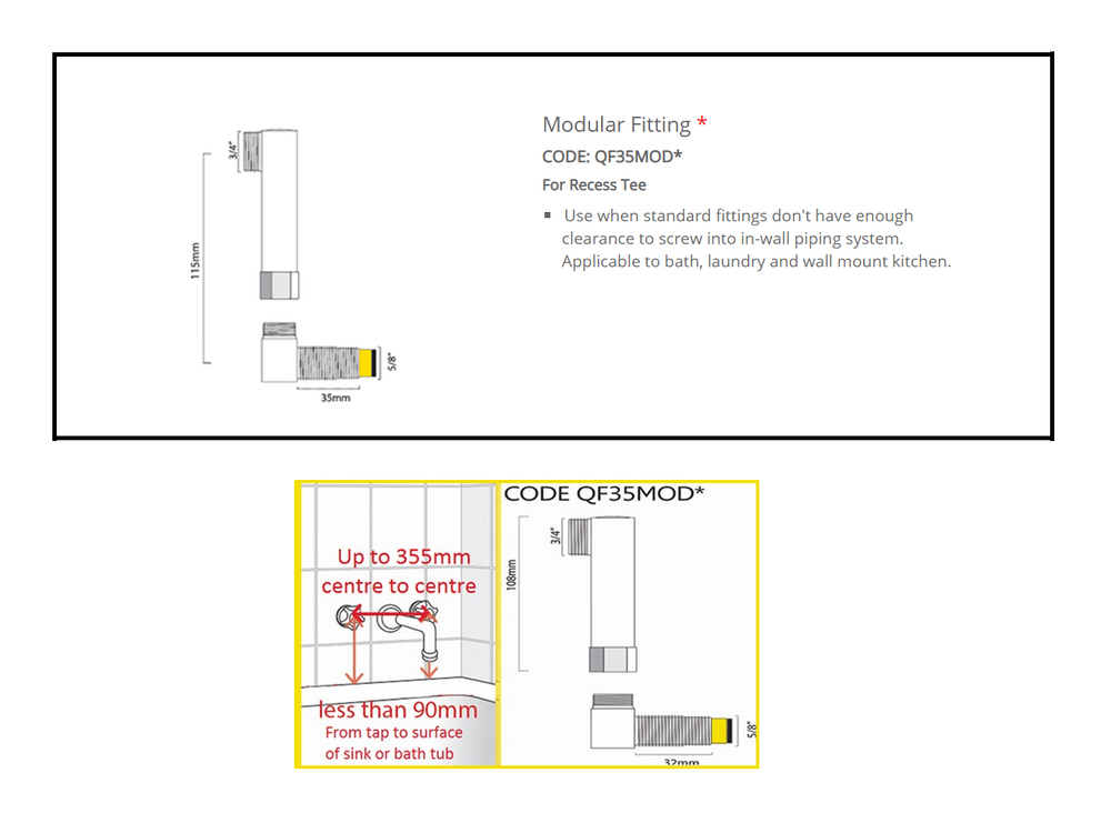 QUOSS FREEDOM BATH / LAUNDRY / KITCHEN MIXER WITH SPOUT 225MM CHROME WITH MULTIPLE FITTING OPTIONS