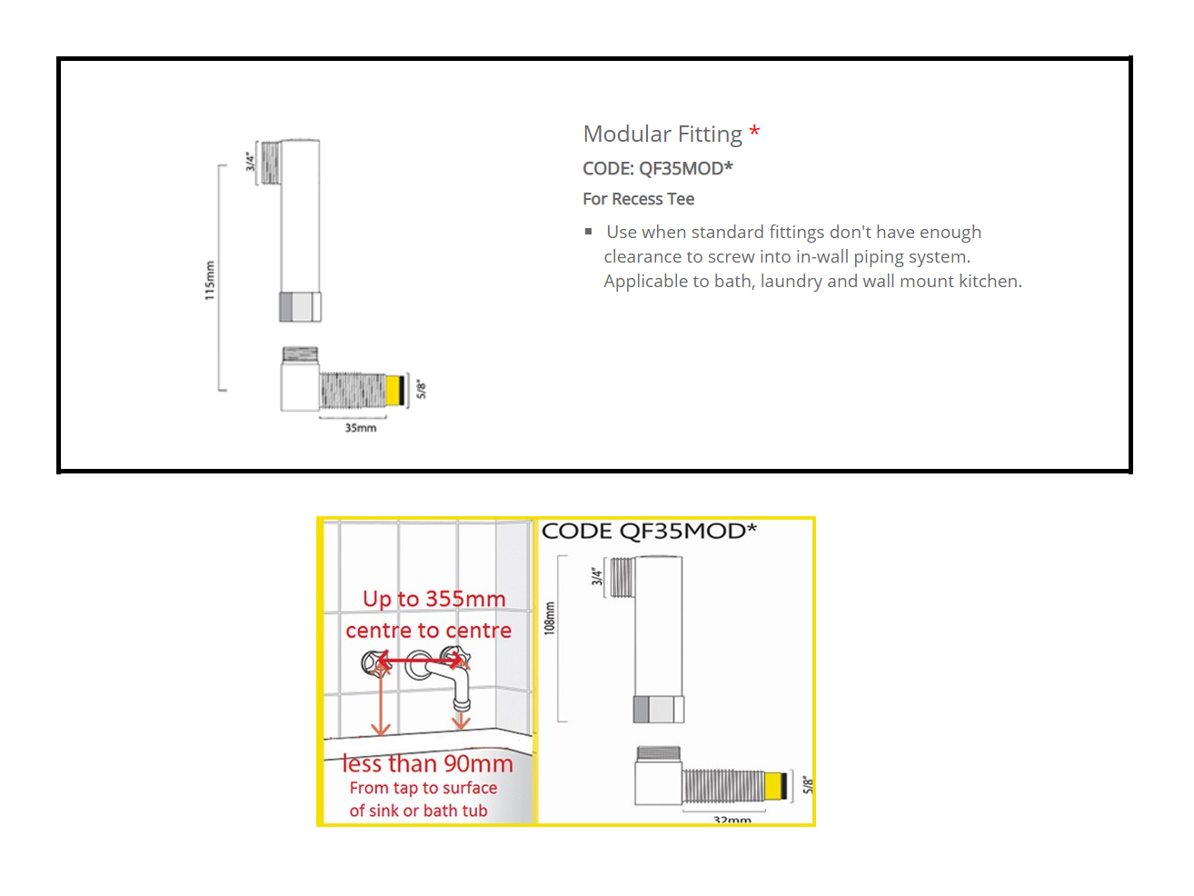 QUOSS FREEDOM BATH / LAUNDRY / KITCHEN MIXER WITH SPOUT CHROME (WITH MULTIPLE FITTING OPTIONS)