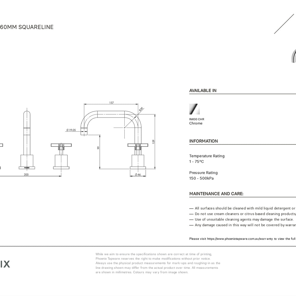PHOENIX RADII BASIN SET SQUARELINE 160MM CHROME