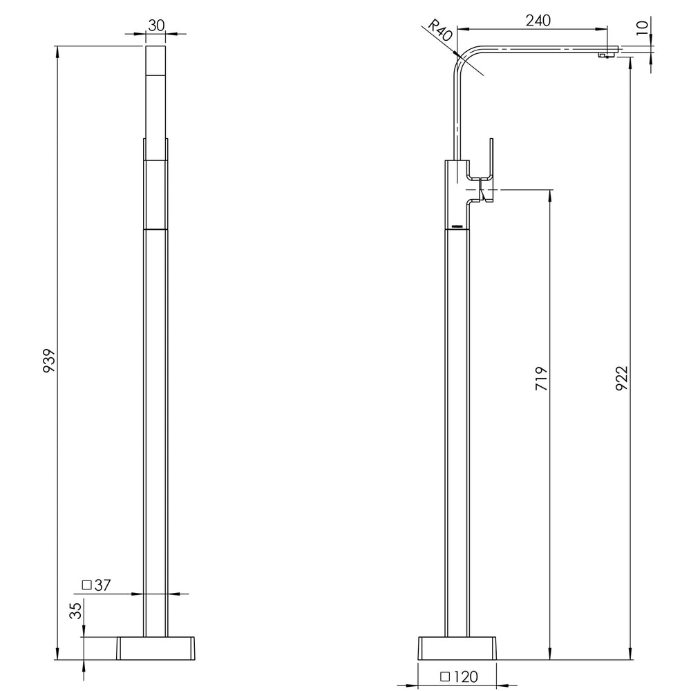 PHOENIX RADII FLOOR MOUNTED BATH MIXER 939MM CHROME