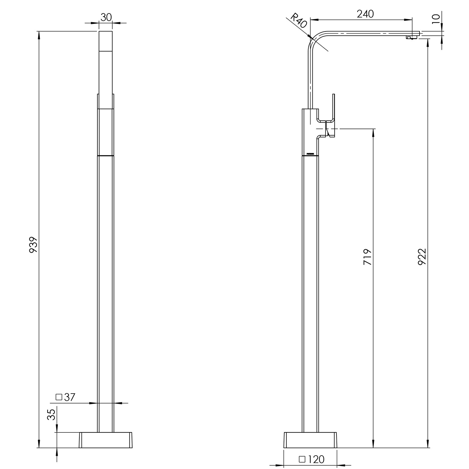 PHOENIX RADII FLOOR MOUNTED BATH MIXER 939MM CHROME
