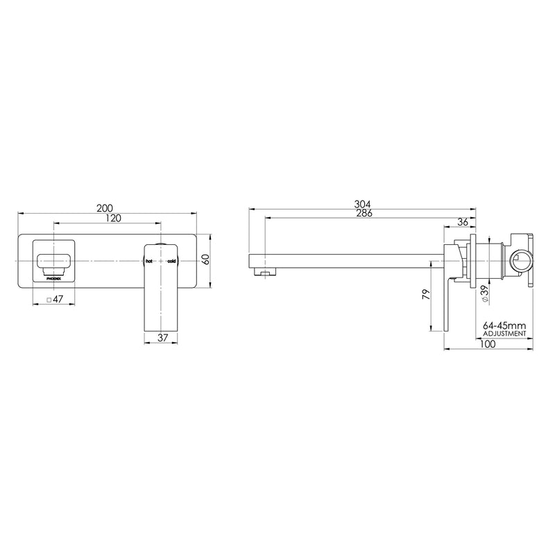 PHOENIX RADII WALL BATH MIXER SET 280MM CHROME