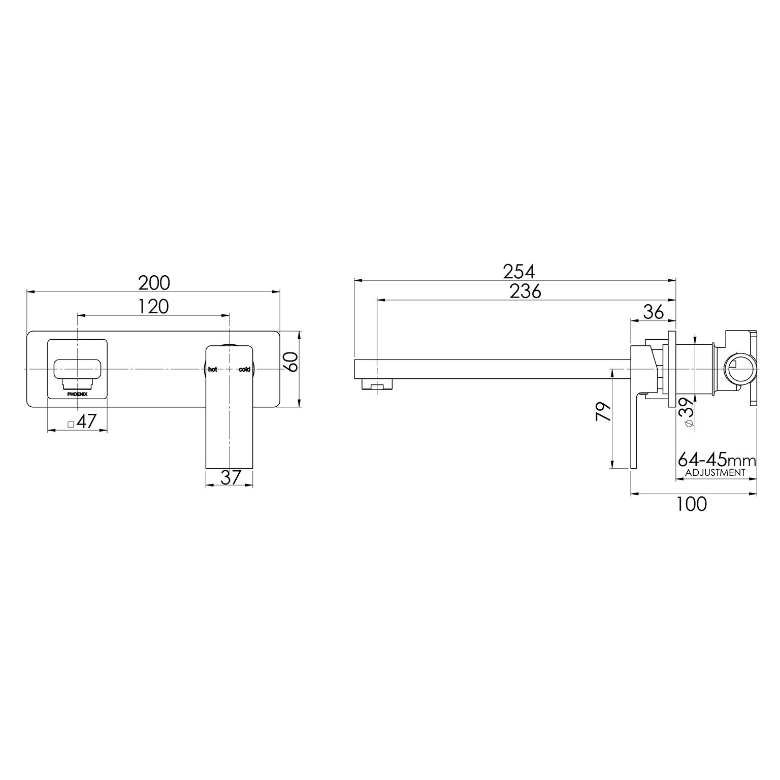 PHOENIX RADII WALL BATH MIXER SET 200MM CHROME
