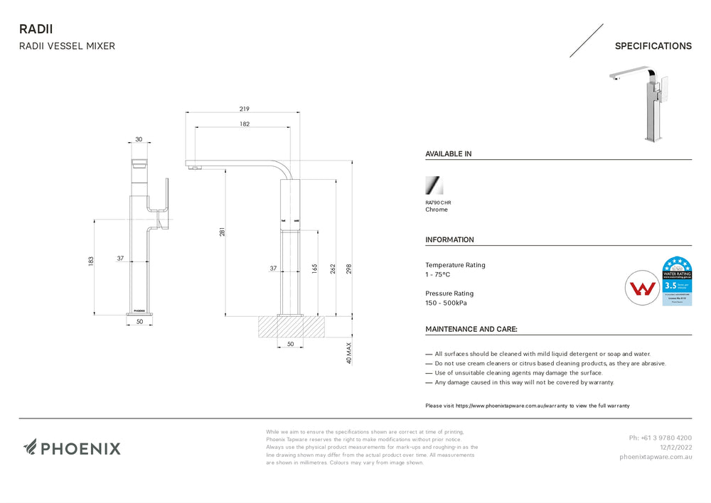 PHOENIX RADII VESSEL MIXER CHROME
