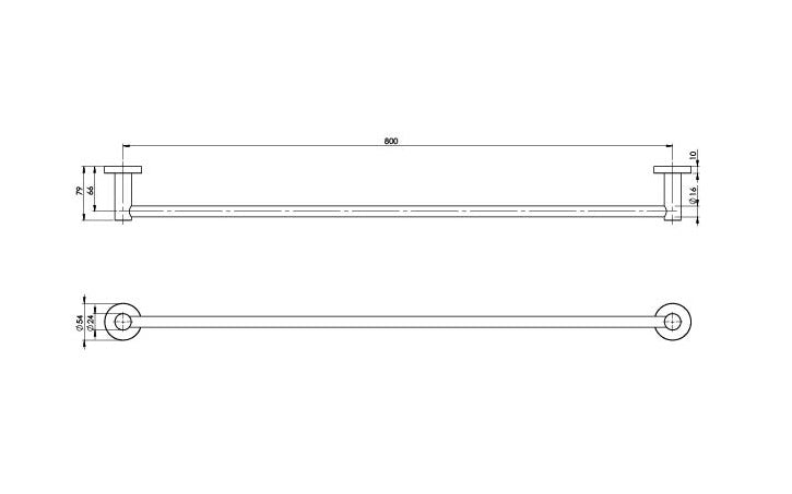 PHOENIX RADII SINGLE NON-HEATED TOWEL RAIL ROUND PLATE BRUSHED GOLD 800MM