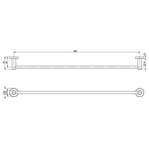 PHOENIX RADII SS 316 SINGLE NON-HEATED TOWEL RAIL ROUND PLATE STAINLESS STEEL 800MM