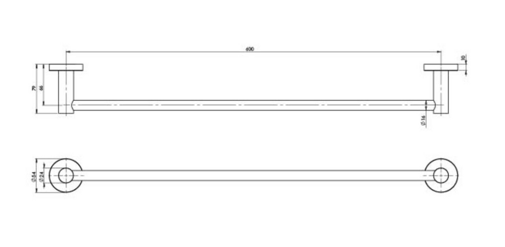 PHOENIX RADII SS 316 SINGLE NON-HEATED TOWEL RAIL ROUND PLATE STAINLESS STEEL 600MM