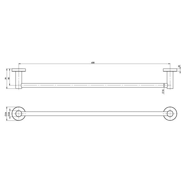 PHOENIX RADII SINGLE NON-HEATED TOWEL RAIL ROUND PLATE BRUSHED NICKEL 600MM