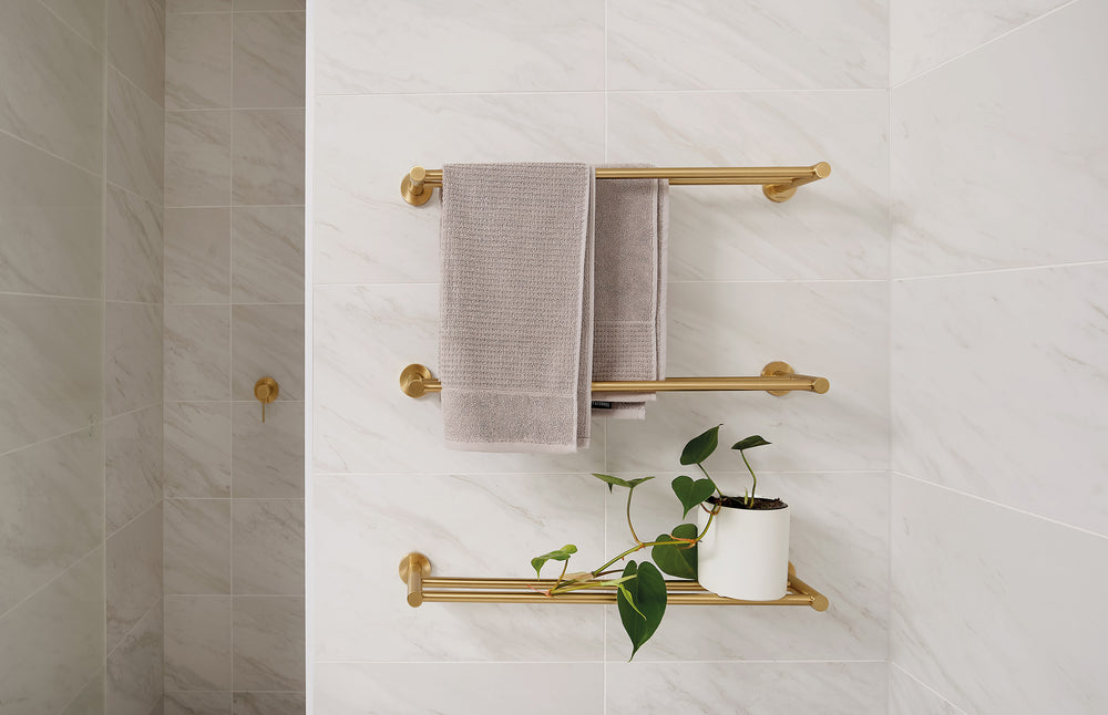 PHOENIX RADII DOUBLE NON-HEATED TOWEL RAIL ROUND PLATE BRUSHED GOLD 600MM AND 800MM