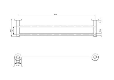 PHOENIX RADII DOUBLE NON-HEATED TOWEL RAIL ROUND PLATE BRUSHED NICKEL (AVAILABLE 600MM AND 800MM)