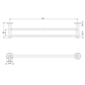 PHOENIX RADII SS 316 DOUBLE NON-HEATED TOWEL RAIL ROUND PLATE STAINLESS STEEL 600MM