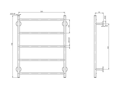 PHOENIX RADII NON-HEATED TOWEL LADDER ROUND PLATE BRUSHED NICKEL 550MM X 740MM