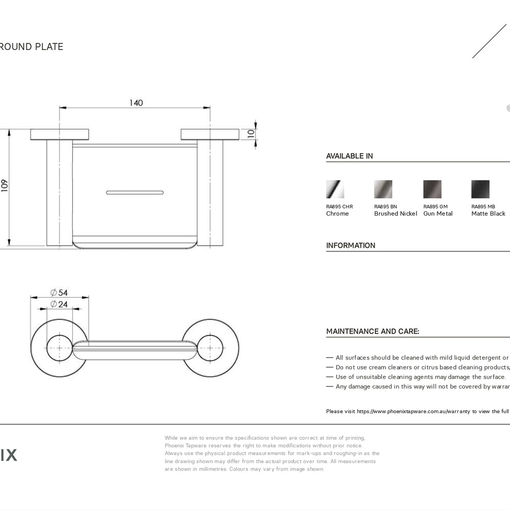 PHOENIX RADII SOAP DISH ROUND PLATE BRUSHED GOLD 140MM