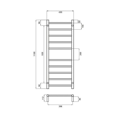 RADIANT HEATING 10-BARS ROUND NON-HEATED TOWEL RAIL MATTE BLACK 430MM