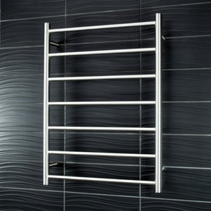 RADIANT HEATING 7-BARS ROUND HEATED TOWEL RAIL LOW VOLTAGE BRUSHED SATIN 600MM