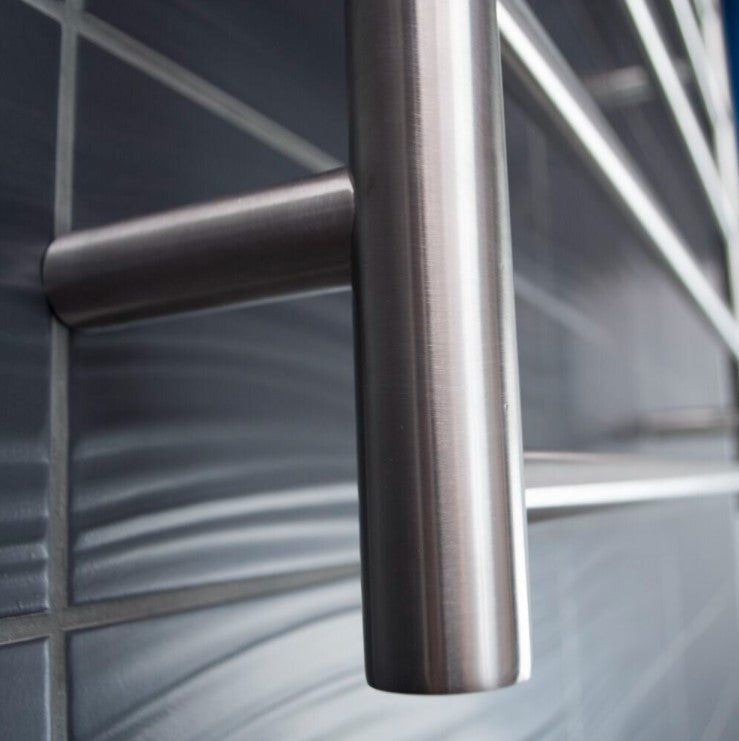 RADIANT HEATING 7-BARS ROUND HEATED TOWEL RAIL LOW VOLTAGE BRUSHED SATIN 600MM