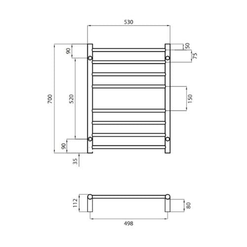 RADIANT HEATING 8-BARS ROUND NON-HEATED TOWEL RAIL MATTE BLACK 530MM