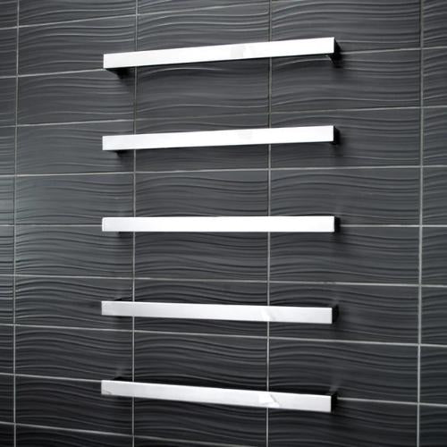 RADIANT HEATING SQUARE HEATED SINGLE TOWEL RAIL CHROME 500MM, 650MM AND 800MM