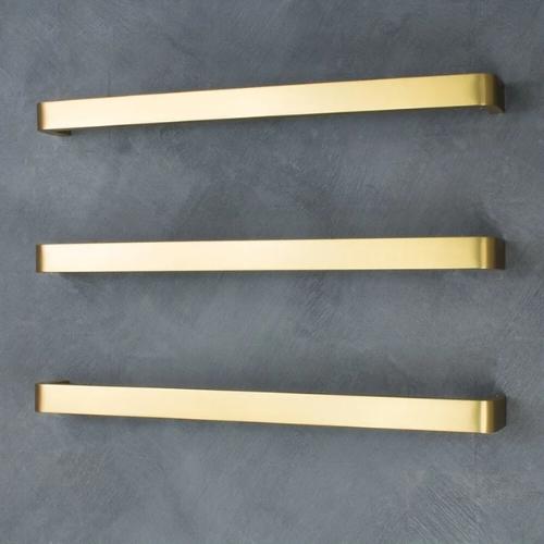 RADIANT HEATING VAIL CURVED HEATED SINGLE TOWEL RAIL BRUSHED GOLD 650MM