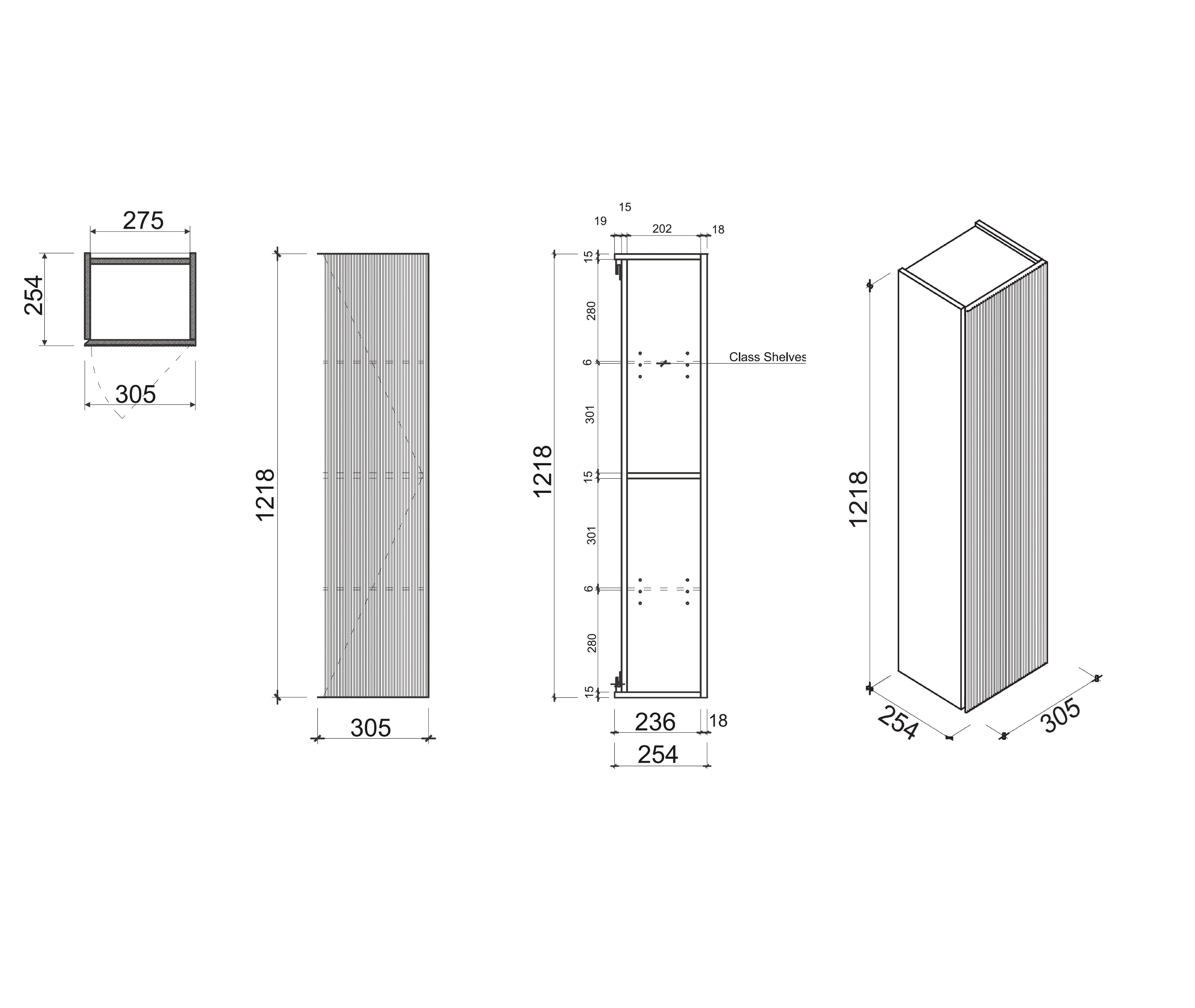 BEL BAGNO RIMINI POTTER'S CLAY WALL HUNG TALL BOY 305MM X 1220MM (AVAILABLE IN LEFT AND RIGHT HAND DOOR OPTION)