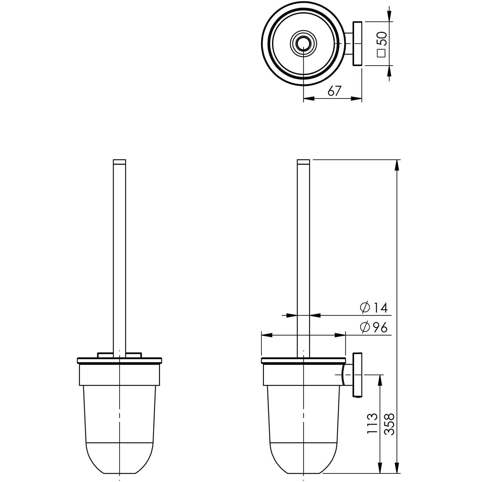 PHOENIX RADII TOILET BRUSH AND HOLDER SQUARE CHROME 358MM