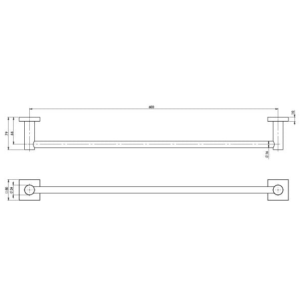 PHOENIX RADII SINGLE NON-HEATED TOWEL RAIL SQUARE BRUSHED NICKEL 600MM AND 800MM
