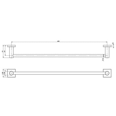 PHOENIX RADII SINGLE NON-HEATED TOWEL RAIL SQUARE BRUSHED NICKEL 600MM AND 800MM