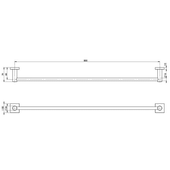 PHOENIX RADII SINGLE NON-HEATED TOWEL RAIL SQUARE BRUSHED NICKEL 600MM AND 800MM