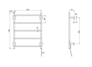 PHOENIX RADII 5-BARS ROUND HEATED TOWEL LADDER W/ SQUARE PLATE CHROME 550MM