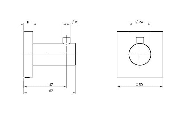 PHOENIX RADII ROBE HOOK SQUARE PLATE BRUSHED NICKEL 50MM