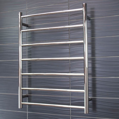 RADIANT HEATING 7-BARS ROUND HEATED TOWEL RAIL MIRROR POLISHED 600MM
