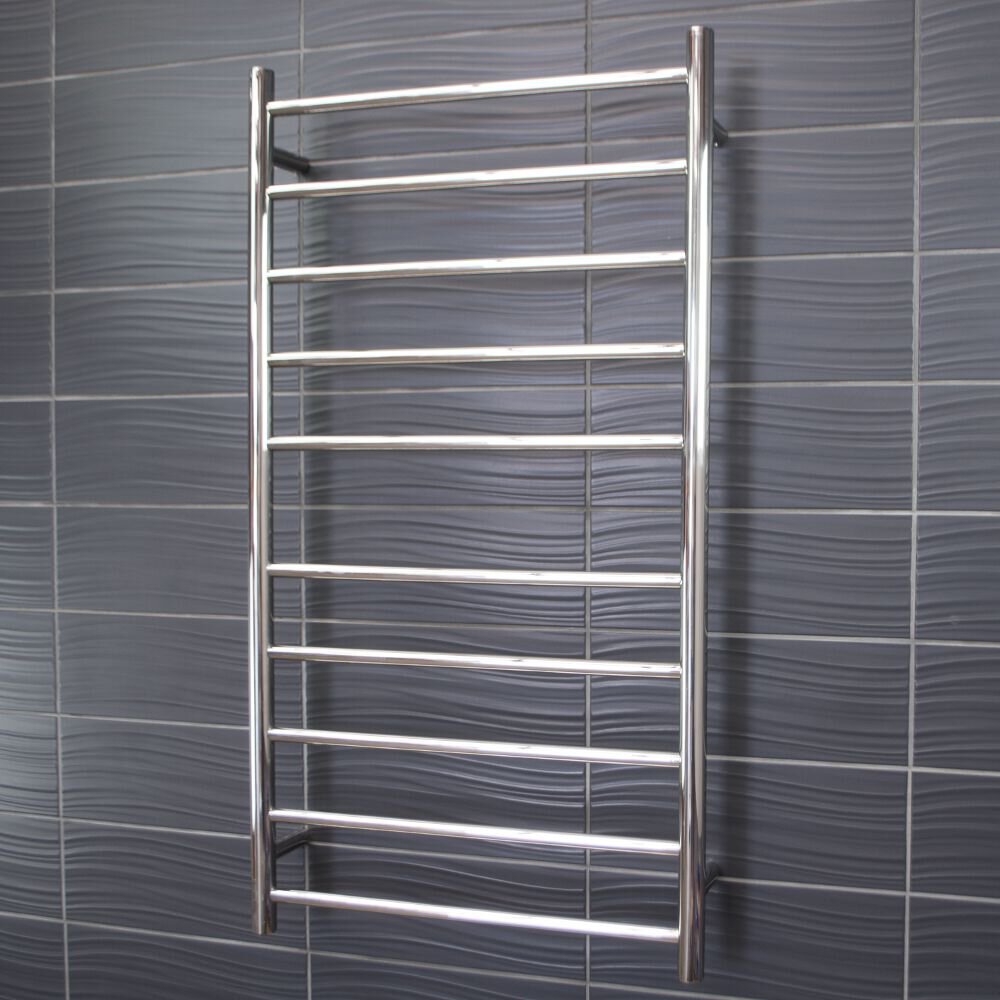 RADIANT HEATING 10-BARS ROUND HEATED TOWEL RAIL CHROME 600MM