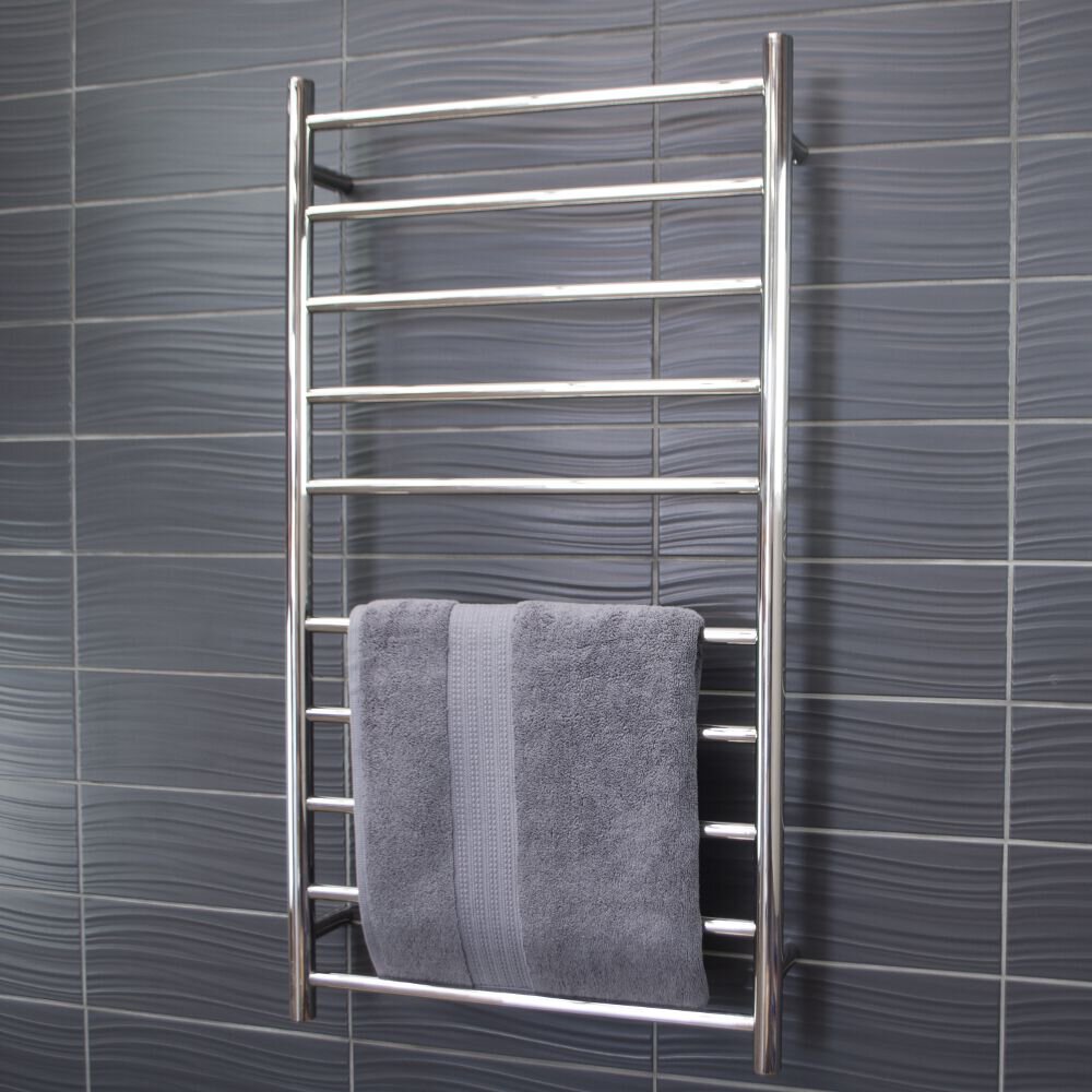 RADIANT HEATING 10-BARS ROUND HEATED TOWEL RAIL CHROME 600MM