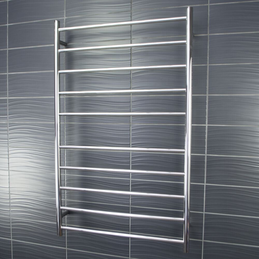 RADIANT HEATING 10-BARS ROUND HEATED TOWEL RAIL CHROME 130WATTS 750MM