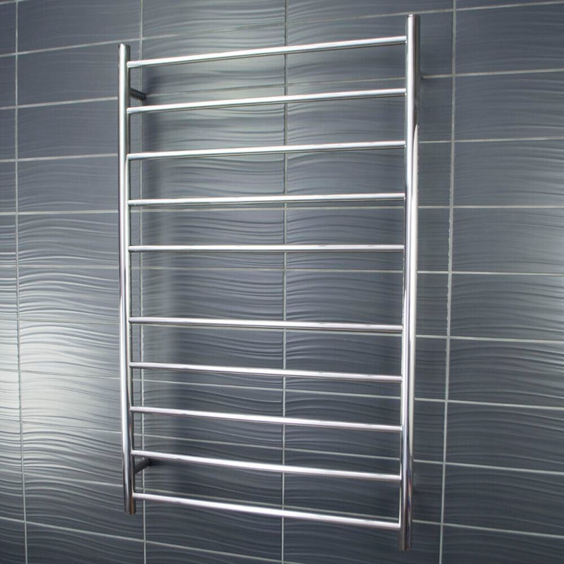 RADIANT HEATING 10-BARS ROUND HEATED TOWEL RAIL CHROME 130WATTS 750MM