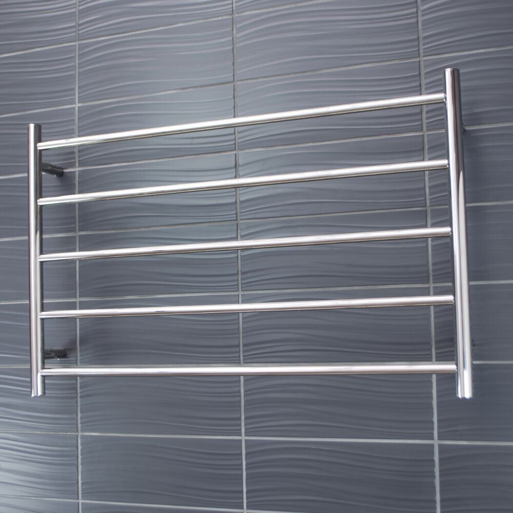 RADIANT HEATING 5-BARS ROUND HEATED TOWEL RAIL CHROME 80WATTS 950MM