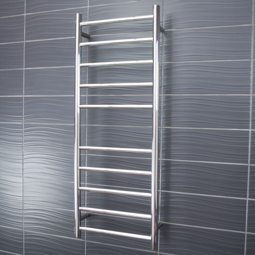 RADIANT HEATING 10-BARS ROUND HEATED TOWEL RAIL LOW VOLTAGE CHROME 430MM