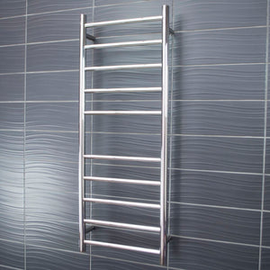 RADIANT HEATING 10-BARS ROUND HEATED TOWEL RAIL LOW VOLTAGE CHROME 430MM