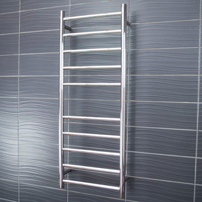 RADIANT HEATING 10-BARS ROUND HEATED TOWEL RAIL CHROME 80WATTS 430MM